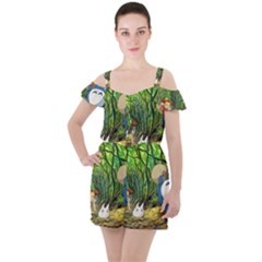 Anime My Neighbor Totoro Jungle Ruffle Cut Out Chiffon Playsuit by Sarkoni