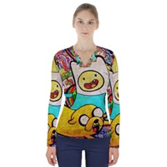 Painting Illustration Adventure Time Psychedelic Art V-neck Long Sleeve Top by Sarkoni