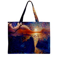 Digital Art Fantasy Impressionism Painting Ship Boat Psychedelic Peacock Mushroom Flamingos Hipwreck Zipper Mini Tote Bag by Sarkoni