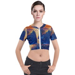 Digital Art Fantasy Impressionism Painting Ship Boat Psychedelic Peacock Mushroom Flamingos Hipwreck Short Sleeve Cropped Jacket by Sarkoni