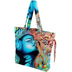 Color Detail Dream Fantasy Neon Psychedelic Teaser Drawstring Tote Bag by Sarkoni
