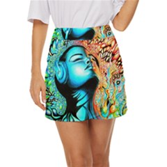 Color Detail Dream Fantasy Neon Psychedelic Teaser Mini Front Wrap Skirt by Sarkoni