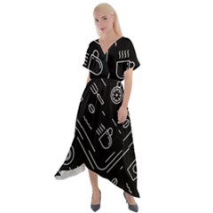 Coffee Background Cross Front Sharkbite Hem Maxi Dress by Bedest