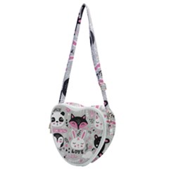 Big Set With Cute Cartoon Animals Bear Panda Bunny Penguin Cat Fox Heart Shoulder Bag by Bedest
