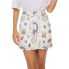 Seamless Pattern Cute Unicorn Cartoon Hand Drawn Mini Front Wrap Skirt by Bedest