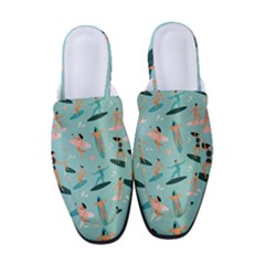 Beach Surfing Surfers With Surfboards Surfer Rides Wave Summer Outdoors Surfboards Seamless Pattern Women s Classic Backless Heels by Bedest