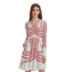 Underwater Seamless Pattern Light Background Funny Long Sleeve Knee Length Skater Dress With Pockets by Bedest