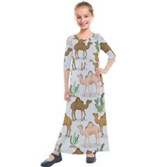 Camels Cactus Desert Pattern Kids  Quarter Sleeve Maxi Dress by Hannah976