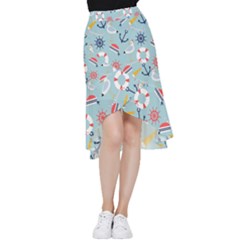 Nautical Marine Symbols Seamless Pattern Frill Hi Low Chiffon Skirt by Hannah976