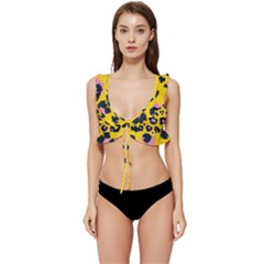 Leopard Print Seamless Pattern Low Cut Ruffle Edge Bikini Top by Hannah976