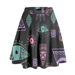 Vintage Seamless Pattern With Tribal Art African Style Drawing High Waist Skirt by Hannah976