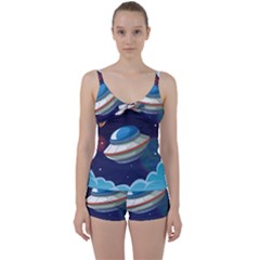 Ufo Alien Spaceship Galaxy Tie Front Two Piece Tankini by Bedest