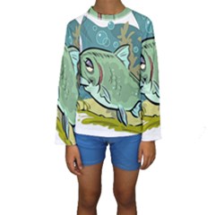 Fish Hook Worm Bait Water Hobby Kids  Long Sleeve Swimwear by Sarkoni