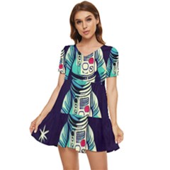 Bear Astronaut Futuristic Tiered Short Sleeve Babydoll Dress by Bedest