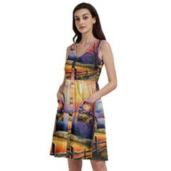 Rural Farm Fence Pathway Sunset Sleeveless Dress With Pocket by Bedest