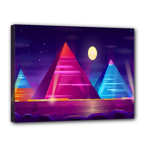 Egyptian Pyramids Night Landscape Cartoon Canvas 16  X 12  (stretched) by Ndabl3x