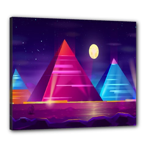 Egyptian Pyramids Night Landscape Cartoon Canvas 24  X 20  (stretched) by Ndabl3x