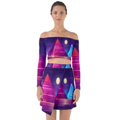 Egyptian Pyramids Night Landscape Cartoon Off Shoulder Top With Skirt Set by Ndabl3x