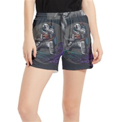 Illustration Astronaut Cosmonaut Paying Skateboard Sport Space With Astronaut Suit Women s Runner Shorts by Ndabl3x