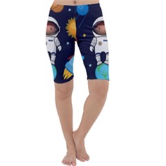 Boy Spaceman Space Rocket Ufo Planets Stars Cropped Leggings  by Ndabl3x