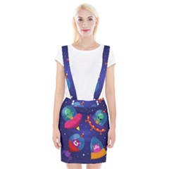 Cartoon Funny Aliens With Ufo Duck Starry Sky Set Braces Suspender Skirt by Ndabl3x