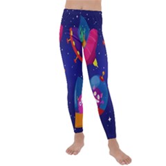 Cartoon Funny Aliens With Ufo Duck Starry Sky Set Kids  Lightweight Velour Leggings by Ndabl3x