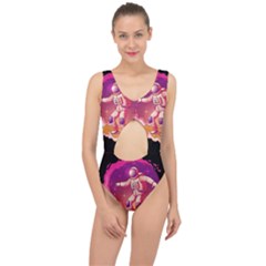 Astronaut Spacesuit Standing Surfboard Surfing Milky Way Stars Center Cut Out Swimsuit by Ndabl3x