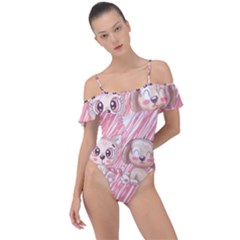 Paw Dog Pet Puppy Canine Cute Frill Detail One Piece Swimsuit by Sarkoni