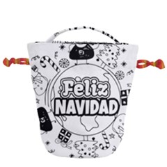 Christmas Santa Snow Happy Joy Drawstring Bucket Bag by Sarkoni