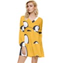 Adventure Time Cartoon Face Funny Happy Toon Tiered Long Sleeve Mini Dress View1