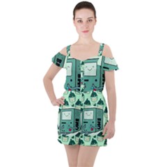 Adventure Time Bmo Ruffle Cut Out Chiffon Playsuit by Bedest