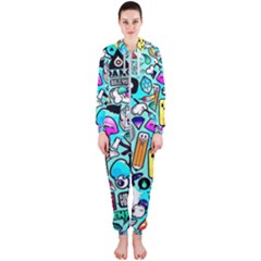Graffiti Pop Art Crazy Retro Hooded Jumpsuit (ladies) by Bedest