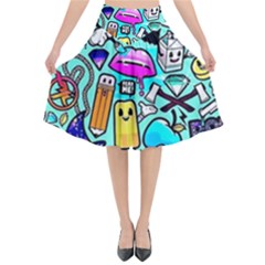 Graffiti Pop Art Crazy Retro Flared Midi Skirt by Bedest