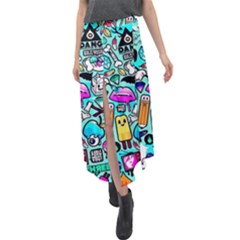 Graffiti Pop Art Crazy Retro Velour Split Maxi Skirt by Bedest