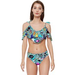 Graffiti Pop Art Crazy Retro Ruffle Edge Tie Up Bikini Set	 by Bedest