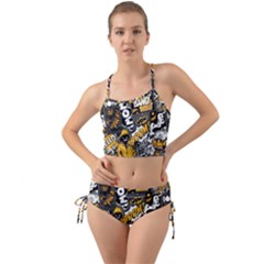 Boom Bang Art Crazy Drawing Graffiti Hello Retro Sayings Yellow Mini Tank Bikini Set by Bedest