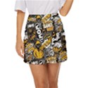 Boom Bang Art Crazy Drawing Graffiti Hello Retro Sayings Yellow Mini Front Wrap Skirt View1