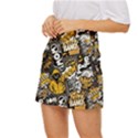 Boom Bang Art Crazy Drawing Graffiti Hello Retro Sayings Yellow Mini Front Wrap Skirt View2