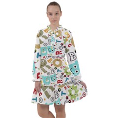 Seamless Pattern Vector With Funny Robots Cartoon All Frills Chiffon Dress by Hannah976