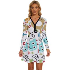 Seamless Pattern Vector With Funny Robots Cartoon Long Sleeve Deep V Mini Dress  by Hannah976