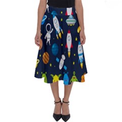 Big Set Cute Astronauts Space Planets Stars Aliens Rockets Ufo Constellations Satellite Moon Rover V Perfect Length Midi Skirt by Hannah976