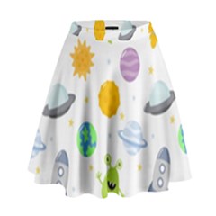 Seamless Pattern Cartoon Space Planets Isolated White Background High Waist Skirt by Hannah976