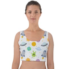 Seamless Pattern Cartoon Space Planets Isolated White Background Velvet Crop Top by Hannah976