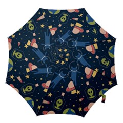 Seamless Pattern With Funny Aliens Cat Galaxy Hook Handle Umbrellas (small) by Hannah976
