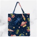 Seamless Pattern With Funny Aliens Cat Galaxy Grocery Tote Bag View1