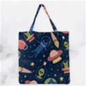 Seamless Pattern With Funny Aliens Cat Galaxy Grocery Tote Bag View2