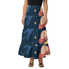 Seamless Pattern With Funny Aliens Cat Galaxy Tiered Ruffle Maxi Skirt by Hannah976