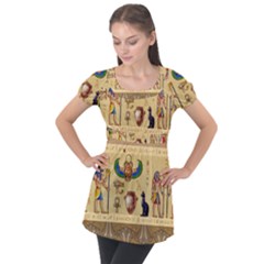 Egypt Horizontal Illustration Puff Sleeve Tunic Top by Hannah976