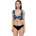 White Robot Blue Seamless Pattern Low Cut Ruffle Edge Bikini Top View1