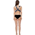 White Robot Blue Seamless Pattern Low Cut Ruffle Edge Bikini Top View4
